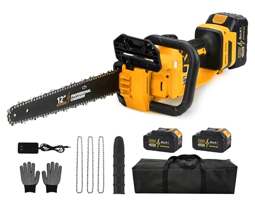 12' Electric Chainsaw Cordless, 20V Battery Powered Cordless Chain Saw, Chainsaw with 2 x 4.0Ah...