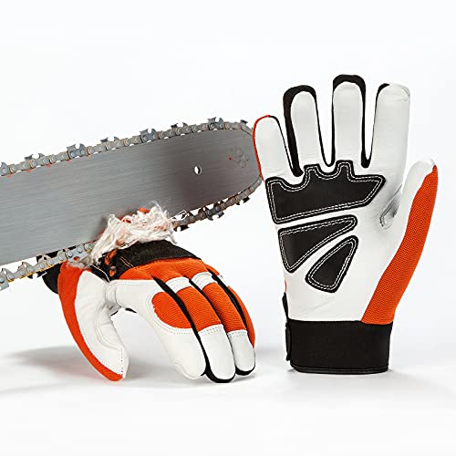 Vgo 1-Pair Chainsaw Work Gloves Saw Protection on Left Hand Back (Size L, Orange, GA8912)