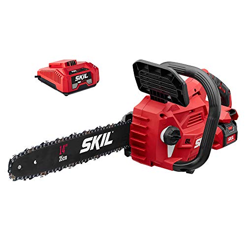 SKIL PWR CORE 40 Brushless 40V 14” Lightweight Chainsaw Kit with Tool-free Chain Tension & Auto...