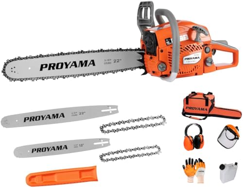 PROYAMA 62CC 2-Cycle Gas Powered Chainsaw, 22 Inch 18 Inch Handheld Cordless Petrol Chain Saw for...