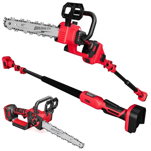 2-IN-1 Cordless 10-Inch Pole Saw And Chainsaw Compatible with Milwaukee M18 18V Battery, Total Reach...
