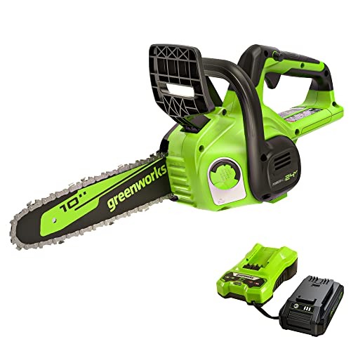 Greenworks 24V 10' Cordless Compact Chainsaw (Great For Storm Clean-Up, Pruning, and Firewood),...