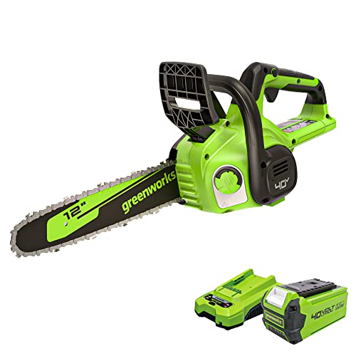 Greenworks 40V 12-Inch Chainsaw, 2.0Ah USB Battery and Charger