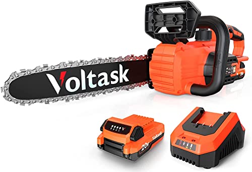 Voltask Cordless Chainsaw, 20V 10-Inch Electric Chainsaw with Auto Chain Tension & Lubrication, Compact & Lightweight Battery Powered Chainsaw for Wood Cutting & Trimming (Battery & Charger Included)