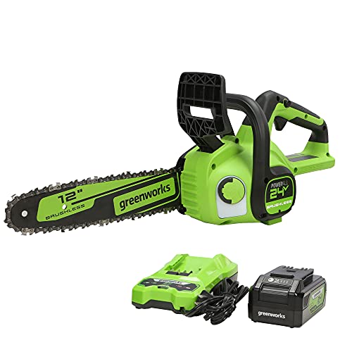 Greenworks 24V 12' Brushless Chainsaw, 4Ah USB Battery and Charger Included