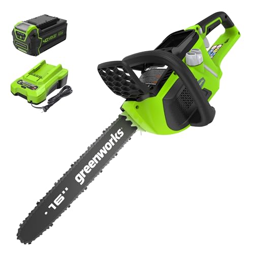 Greenworks 40V 16' Brushless Cordless Chainsaw, 4.0Ah Battery and Charger Included