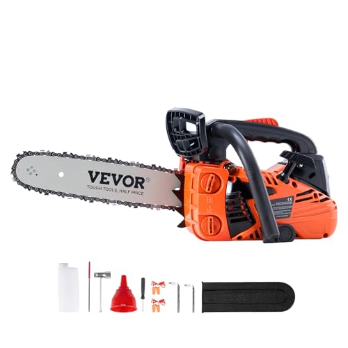 VEVOR 25.4 CC 2-Cycle Top Handle Gas Powered Chainsaw 12 Inch Petrol Handheld Cordless Chain Saw for...
