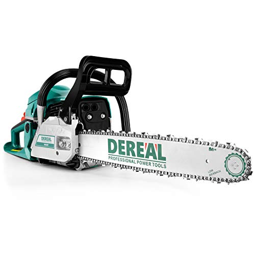 DEREAL 58cc-Gas-Chainsaw 2 Cycle Gasoline Powered Chain Saws Handheld Cordless Petrol Chainsaws Optional 16-Inches Guide Board Power Chain Saws for Trees Wood Farm Garden Ranch Forest Cutting