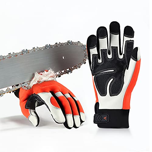 Vgo Chainsaw 12-Layer Saw Protection on Both Hands Cow Leather Gloves (Size M, Orange, CA9760)