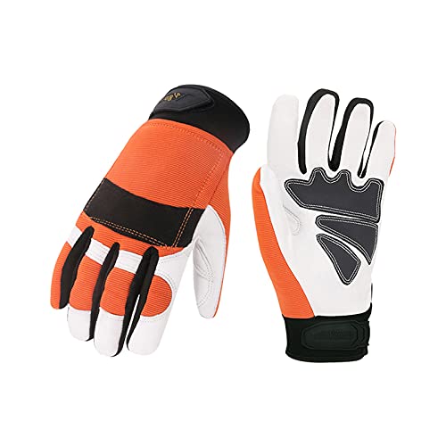 Vgo 1 Pair Chainsaw Gloves, 12-Layer Chainsaw Protection, Safety leather Work Gloves, Mechanic Gloves(Size XL,Orange,GA8912)