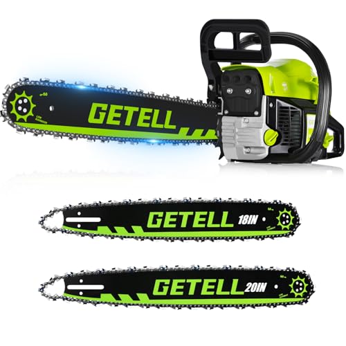 Getell Professional 58cc Gas Powered Chainsaw with Quick-Switch Dual Bar 18/20 Inch System – Heavy...