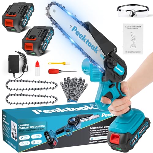 Mini Chainsaw Cordless 6Inch, Peektook Chain Saw Electric Chainsaw Battery Chainsaw with 2 2.0Amh...