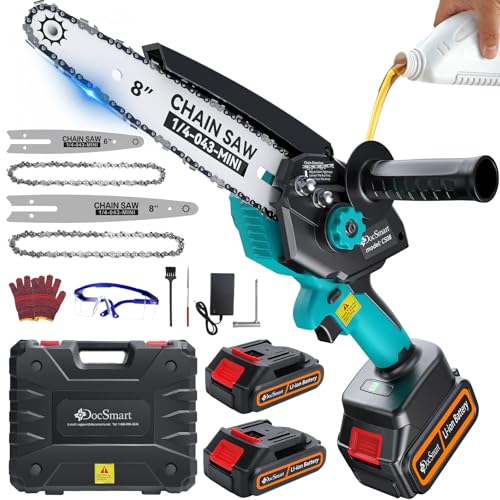 Mini Chainsaw Cordless, 8 inch & 6 inch Electric Chain Saw with 2 Pack Rechargeable Batteries,...