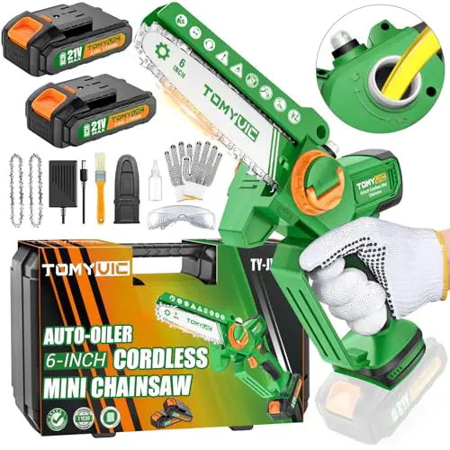Tomyvic Mini Chainsaw for Family Use: 6 Inch Brushless Battery Chainsaw w/Auto-Oiler & Tool-Free...