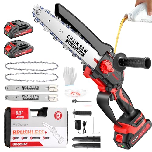 UBeesize Mini Chainsaw Cordless 8inch | Longer Runtime | Brushless Motor | Ergonomic Handle Design |...