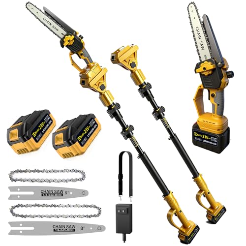 2 in 1 Cordless 6&8 inch Pole Saw & Mini Chainsaw,21V Battery Powered Brushless Electric Tree...