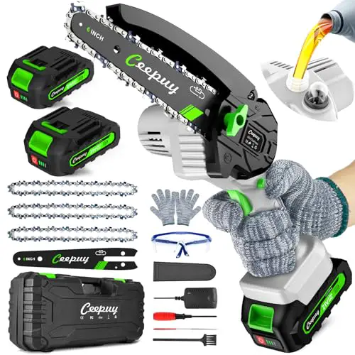 CEEPUY Mini Chainsaw Cordless,6 Inch Portable Electric Chain Saw w/ Automatic Oiler, Battery Powered...