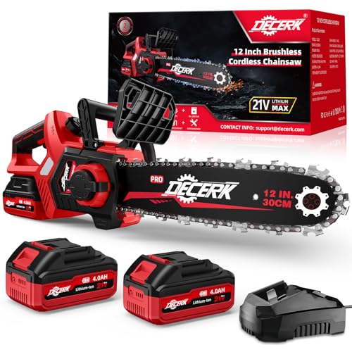 Decerk Chainsaw Cordless, 12 Inch Electric Chain Saw with 21V Battery Powered, Handheld Brushless...