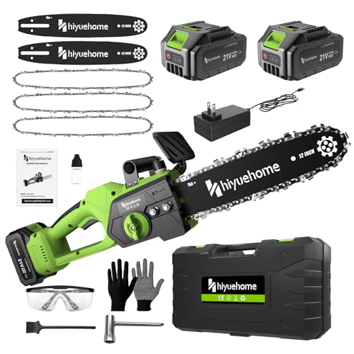 hiyuehome Mini Chainsaw 12inch, Chainsaw Cordless w Automatic Oiler, Handheld Electric Power Chain...