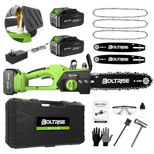 BOLTRISE 12 Inch Cordless Brushless Electric Chainsaw, 2 × 4.0Ah Batteries & Auto Oiler Security...