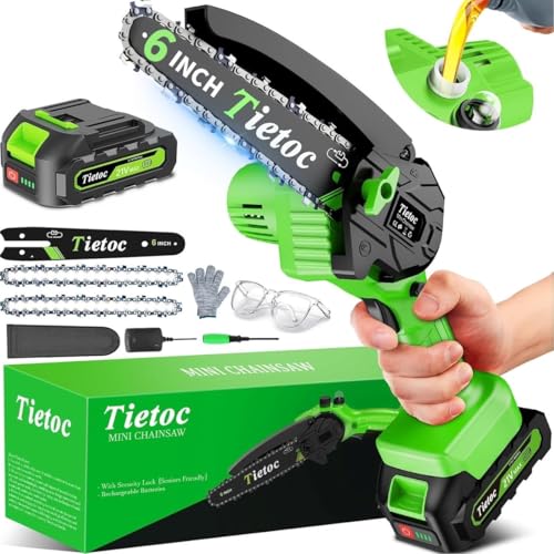 Tietoc Chainsaw 6 Inch Mini Electric Chainsaw Cordless Battery Powered, Hand Held Saw for Wood/Trees...