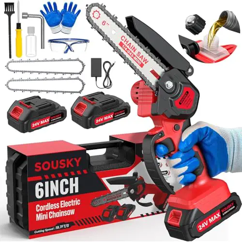 6 Inch Mini Chainsaw Cordless, 24V 2000mAh Rechargeable Battery, Auto-Oil, Lightweight & Safe...