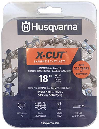 Husqvarna 581643603 X-Cut SP33G 18" Chainsaw Chain, 050 GA 72 Drive Links, Grey