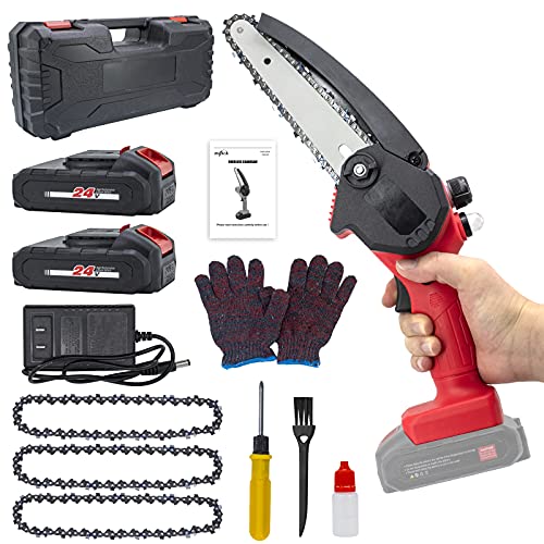 HAJACK Mini Chainsaw 6-Inch, Cordless Saw With 3 Chains, 2 Batteries & A Charger, Electric Battery...
